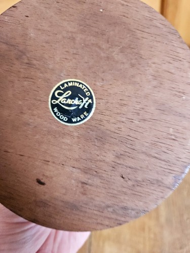 Vintage LANCROFT laminowane 2-kolorowe drewniane wiadro na lód treen z wkładką domowy bar - Zdjęcie 9 z 11