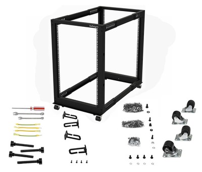 StarTech 4-Post 18U Mobile Open Frame Server Rack, 19 in Network Rack w/ Wheels
