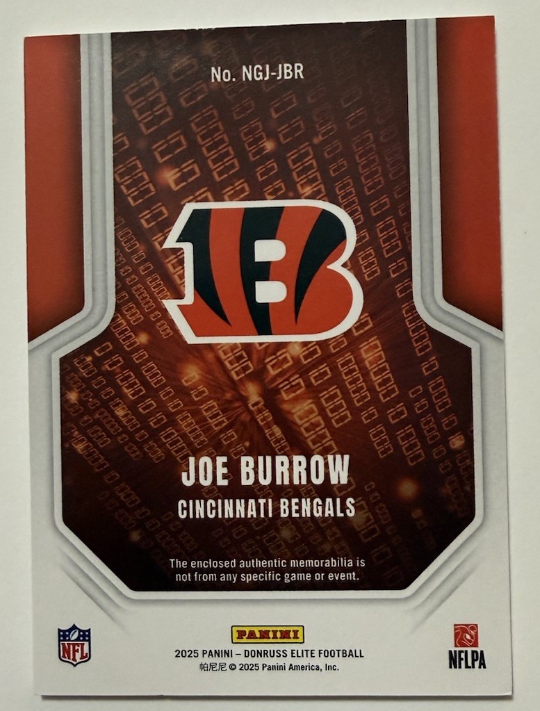 Panini 2025 Donruss Elite Numbers Game Jerseys Joe Burrow Bengals NGJ-JBR /599 view 3