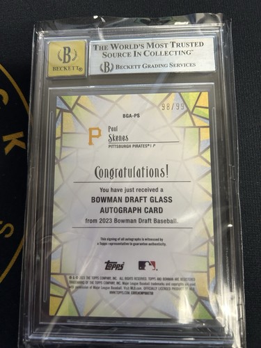 2023 Bowman Chrome Draft Paul Skenes Glass Autographs /99 bgs 8.5 - Picture 2 of 2