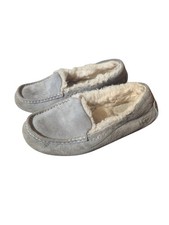 UGG Ansley Gray Shearling Lined Suede Moccasin Slippers Women  s 8