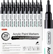 20 Pack Black Fine Tip Acrylic Paint Pens, Water-Based Quick Dry Paint Marker...