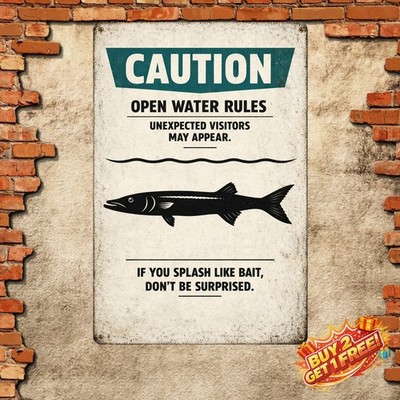 Warning Shark Found for Outdoor Fun Swimming Kitchen Tin Metal Sign
