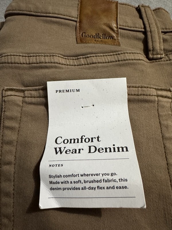 Goodfellow & Co Men’s 32x34 Comfort Wear Denim Slim Straight Brown Jeans Pockets