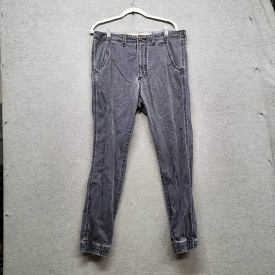 Hollister Men Pants 33 Gray Jogger Herringbone Flex Comfort Pant READ