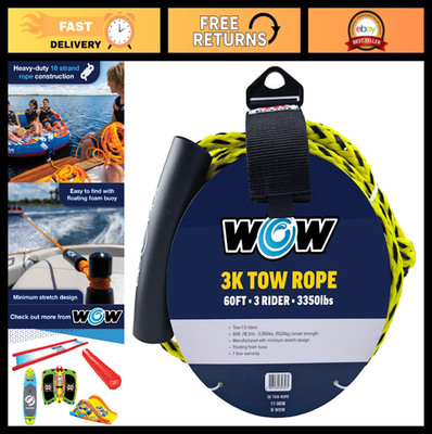 60 ft Tow Rope for Towable Tubes - 16-Strand Braided Polypropylene, Heavy Duty