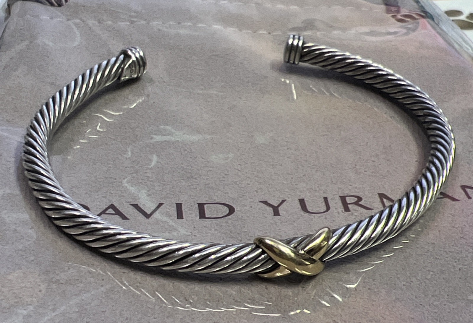DAVID YURMAN 925 STERLING SILVER+18KT GOLD X COLLECTION CUFF BANGLE 4MM BRACELET