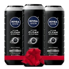 Nivea Men Deep Active Clean Charcoal Body Wash Pack Of 3 16.9 Fl Oz