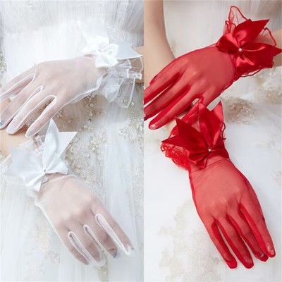 Bowknot Bride Gloves Short Sheer Gloves Evening Dress Wedding Ceremony Gloves