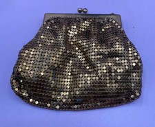 Vintage Gold Metal Mesh Coin Purse Kiss Lock Satin Lined Evening Clutch Bag READ