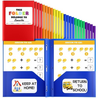 24 Pack Multicolor Plastic 2 Pocket Take Home Homework Privacy Folders