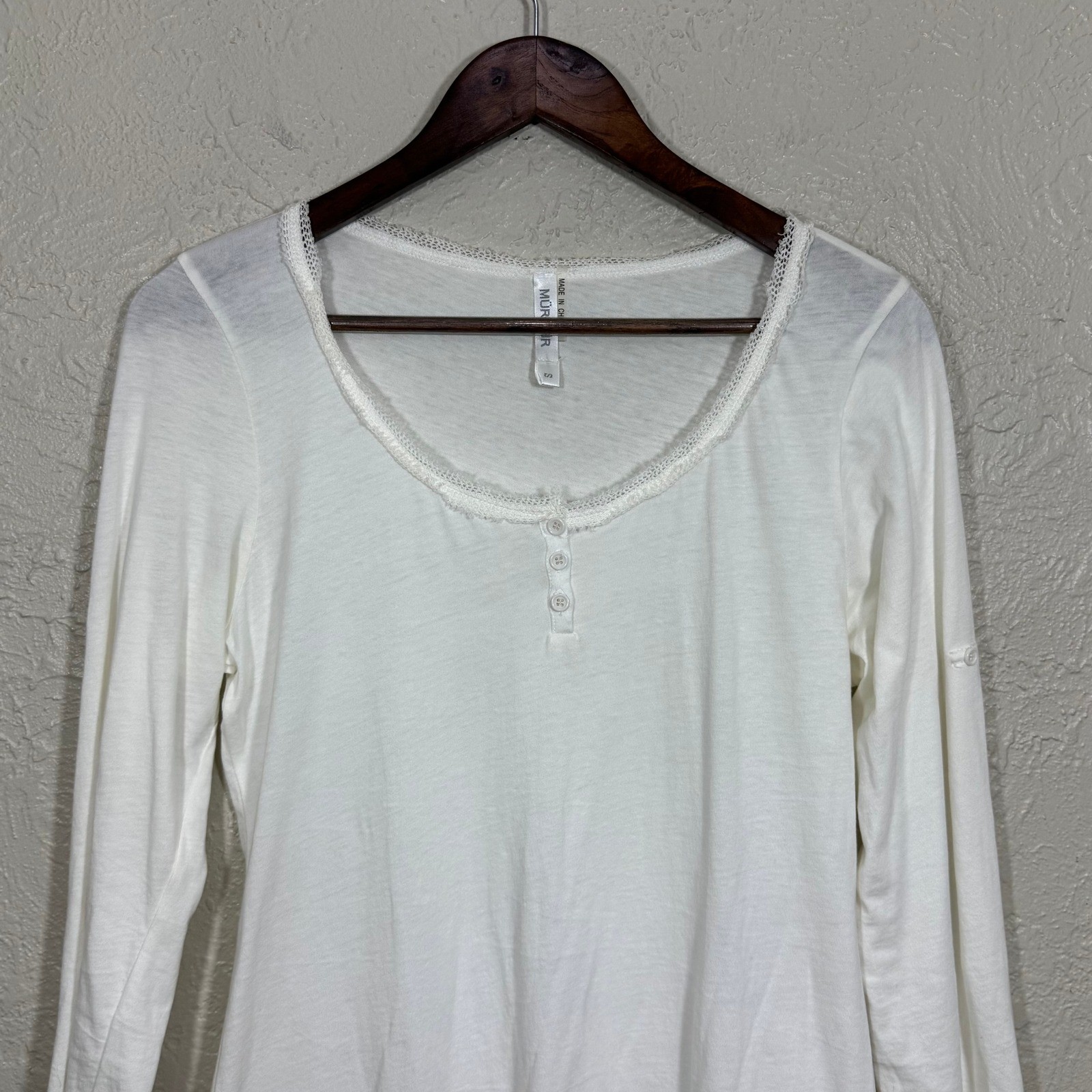 Anthro Mur Mur Tunic Top Small Crochet Lace Sheer Cottage Garden Lagenlook Artsy