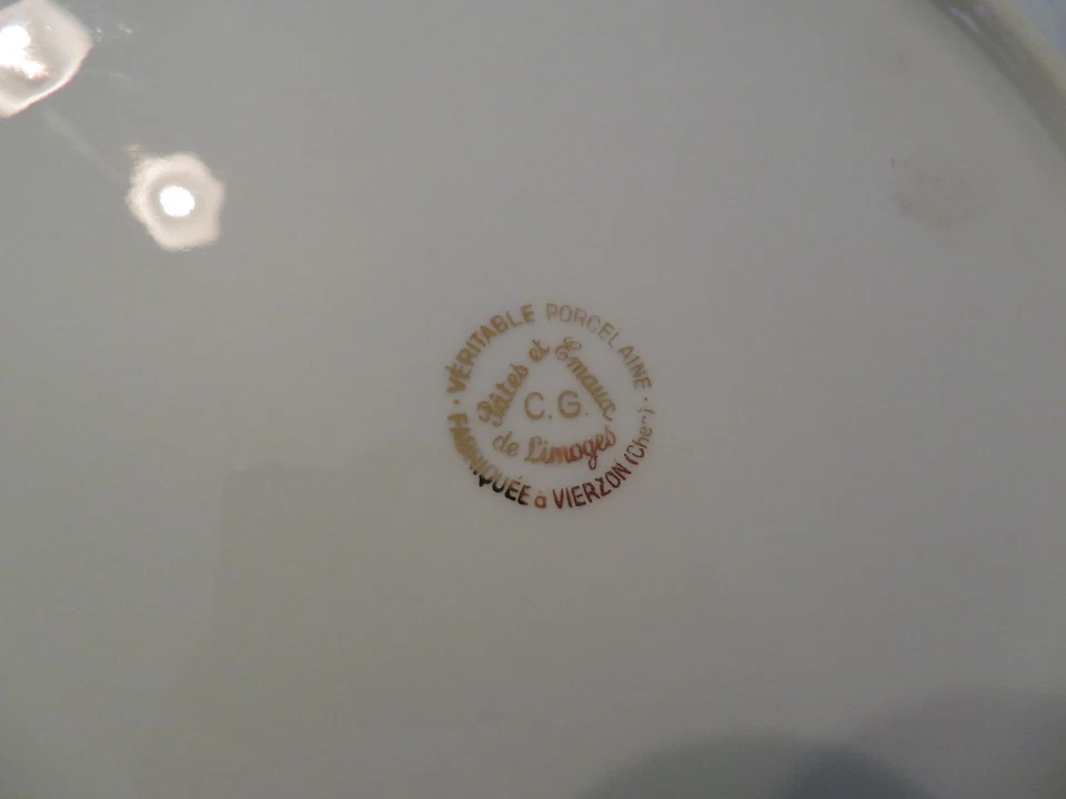 6 grandes assiettes en porcelaine de Vierzon décor Limoges 24 cm - Photo 4/4