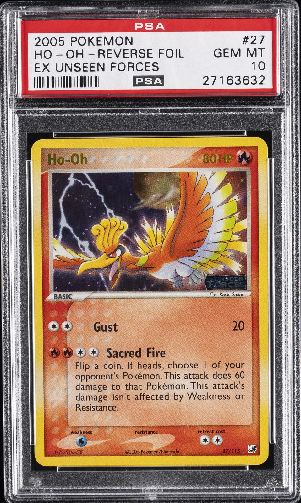 2005 POKEMON EX UNSEEN FORCES #27 HO-OH-REVERSE FOIL PSA 10