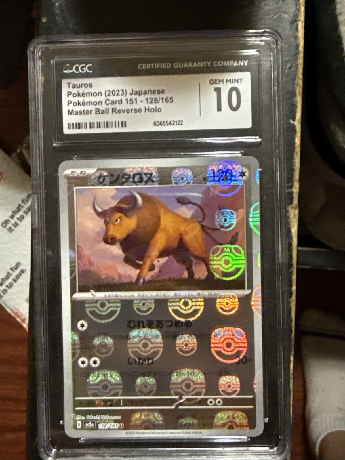 CGC 10 Tauros 128/165 Master Ball Reverse Holo Japanese 151 Pokemon Card 🌵