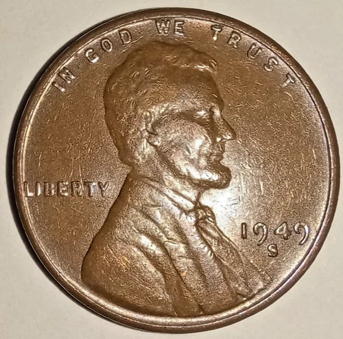 1949 S USA LINCOLN HEAD PENNY - SMALL CENT - ONE CENT COIN - WHEAT - 1949-S