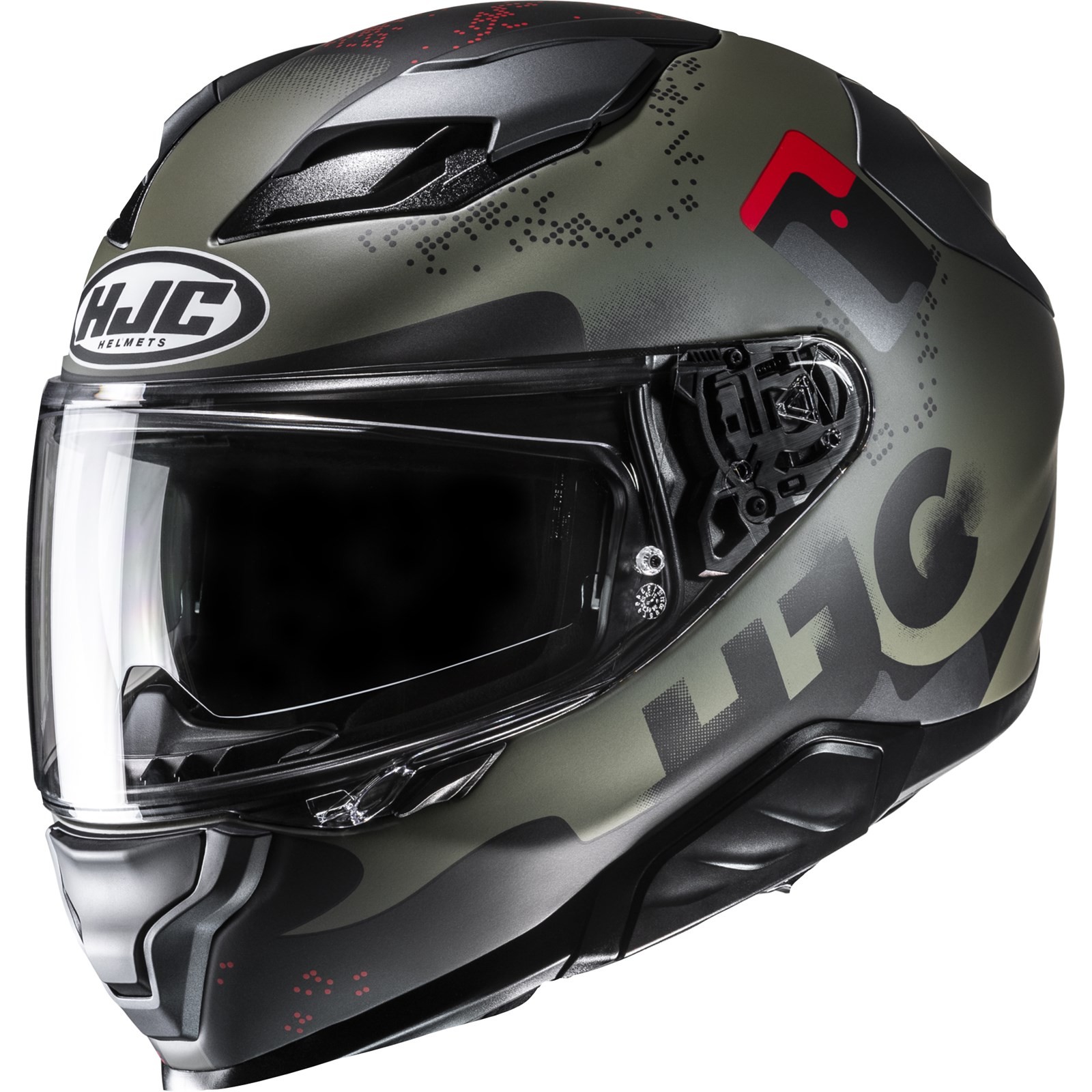 Motorcycle Helmet S - HJC F71 Faco Integral Helmet Olive Green-Black-Red Matte