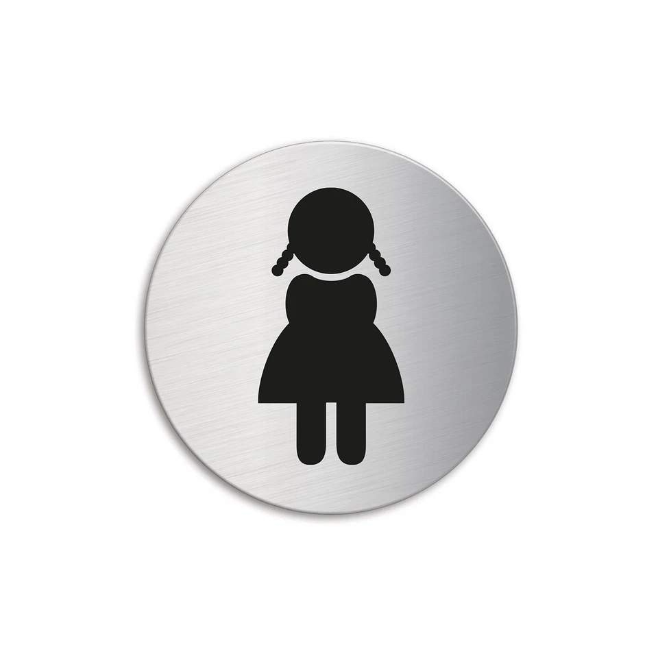 Schild WC-Mädchen Ø 60 mm Türschild aus Edelstahl matt gebürstet selbstklebend - Bild 1 von 1