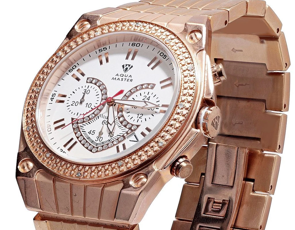 Men's Aqua Master Rose Gold Tone 0.20 CT Real Diamond Watch W#304 - Image 3 of 4