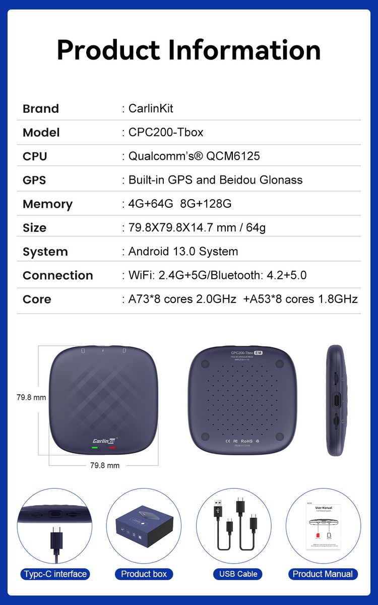  CarlinKit CarPlay Magic Android AI Box Adapter Built-in Android  13.0 System,Qualcomm 8-Core,8+128GB,Google Play/Netflix//GPS,Support  SIM&SD Card,Wireless CarPlay,Wireless Android Auto etc : Electronics