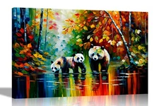 Panda Family in Magical Forest Abstract Canvas Wall Prints Colourful Pictures