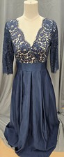 Eliza J Lace Fallie A-Line Gown Navy Blue Nude Dress Sz 6 Formal Wedding Party