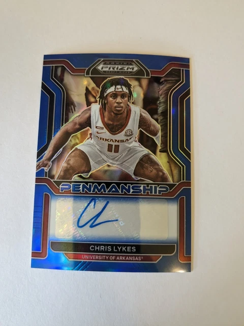 Chris Lykes RC 2022 Prizm Draft Picks Penmanship Auto Blue /149 Arkansas