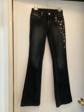 Cache Black Distressed Denim Crystal  Stud-Embellished Jeans   New With Tags