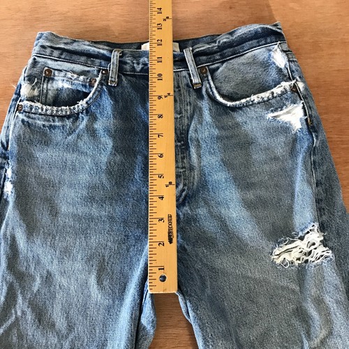 Agolde 90's Jeans Women 24 Blue High Rise Distressed Raw Hem Button Fly Stretch - Picture 9 of 14