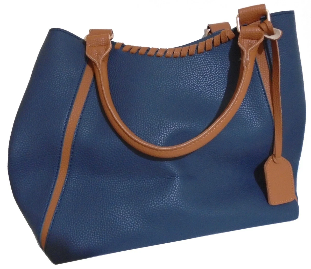 Faux Leather Navy Blue with detail Brown straps purse shoulder bag