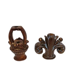 Brown Resin Fleur De Lis Lamp Finial Fixture Basket Replacement Part Lot x2