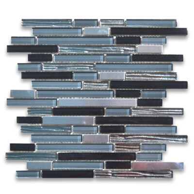 A77006 Glass Mosaic Tile Blue Gray Glass Electroplate Stainless Steel Brick