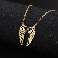 Hollow Wing Pendant Necklace Stainess Steel Gold Steel for Women Girls Gifts