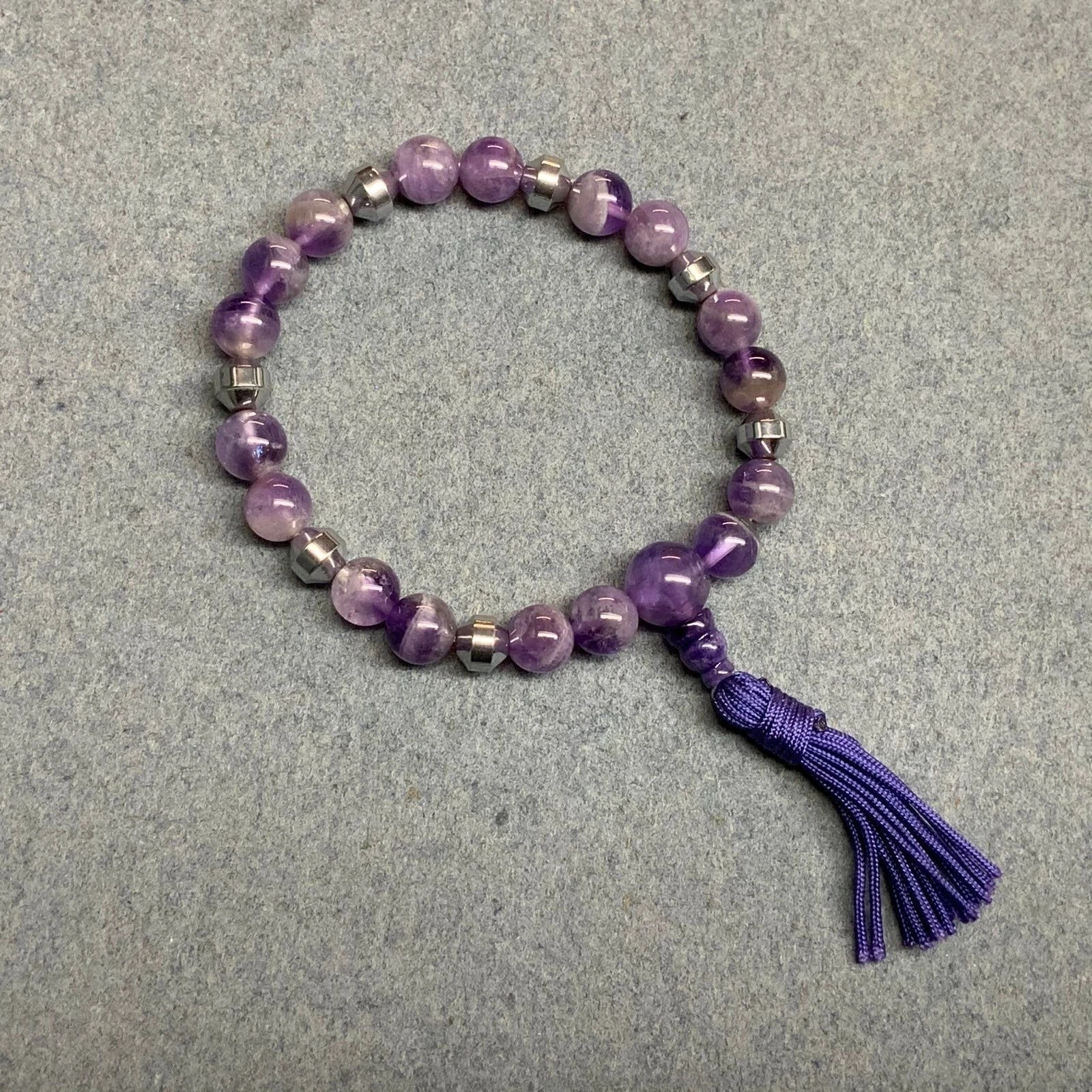 VALENTINO Bracciale Elastico Nappa Marmorizzata 7 In Ametista Viola Argento Perline Retrò Vintage