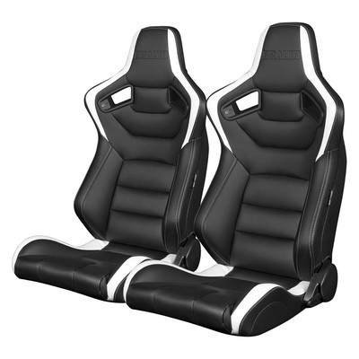 Braum BRR1-BKWW Elite Series Sport Seats, Black & White Leatherette | eBay