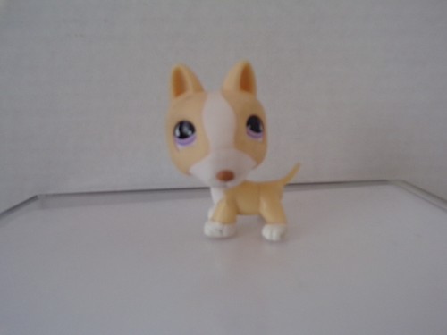 Littlest Pet Shop~#860~​Bull Terrier~Do​g~Cream White~Purple Tear​drop Eyes