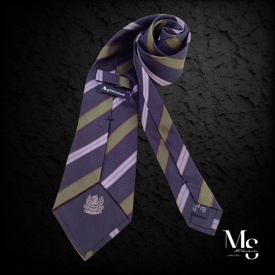 Роскошный шелковый галстук AQUASCUTUM Current в фиолетовую полоску сделано в Италии W: 3,4 дюйма отличное состояние - Изображение 2 из 4