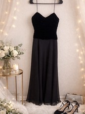 Vintage Sz 8 Gown Dress Full Length Black Velvet Silk Blend Bodice Chiffon FLowy