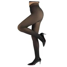  Fleece Lined Tights Women Skin Color Warm Thermal Winter Small-Medium Black