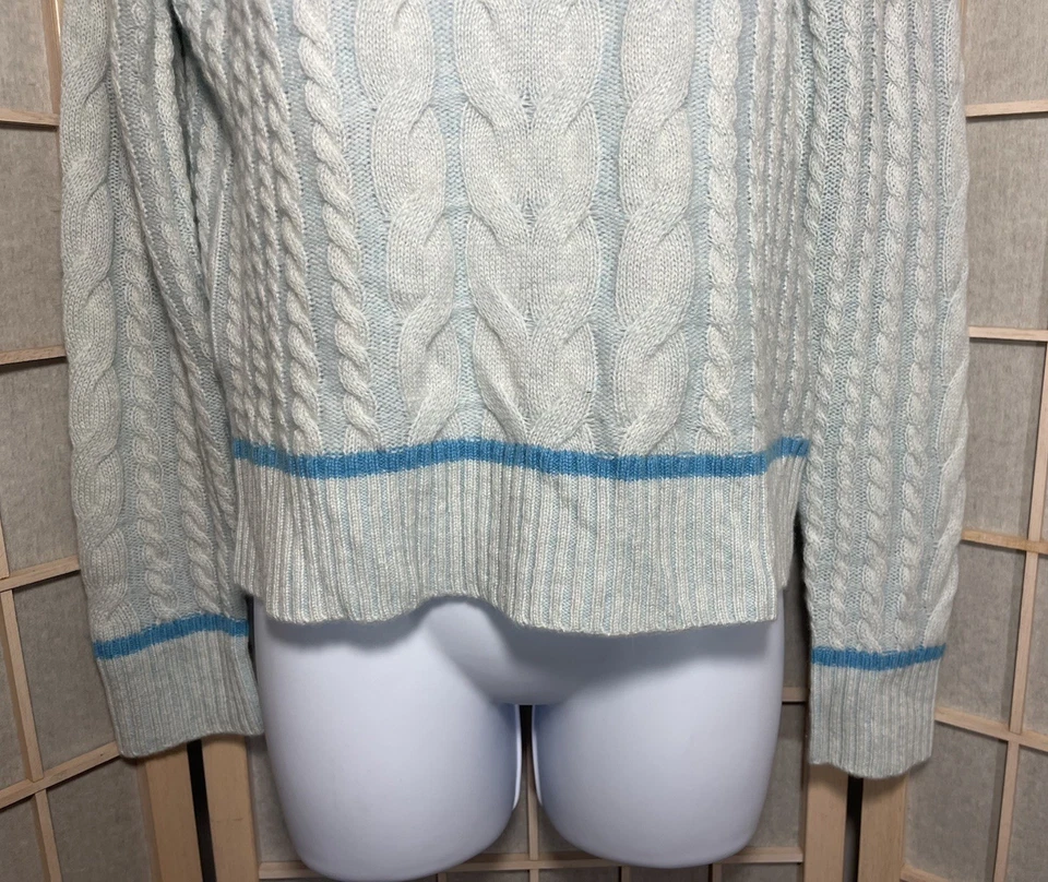 Suéter Kinross S Cachemira Cuello Cree Rayas Azul Cable Tejido Algodón Preppy Foto 4 de 4