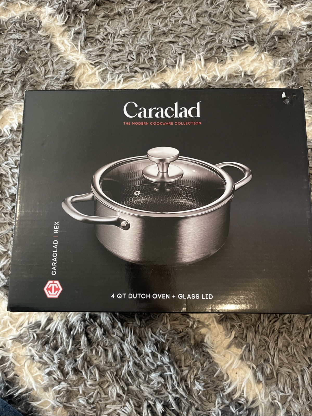 Caraclad Hex 4Qt Dutch Oven with Glass Lid Stainless Steel Aluminum Core NonStick Cool Grip