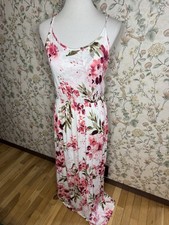 LUSH Women Size Small Pink Floral V Spaghetti Straps Maxi  Dress Knit Stretchy