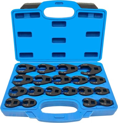 ZKTOOL 3/8  and 1/2  Drive Jumbo Crowfoot Flare Nut Wrench Set, 19PC Blue 