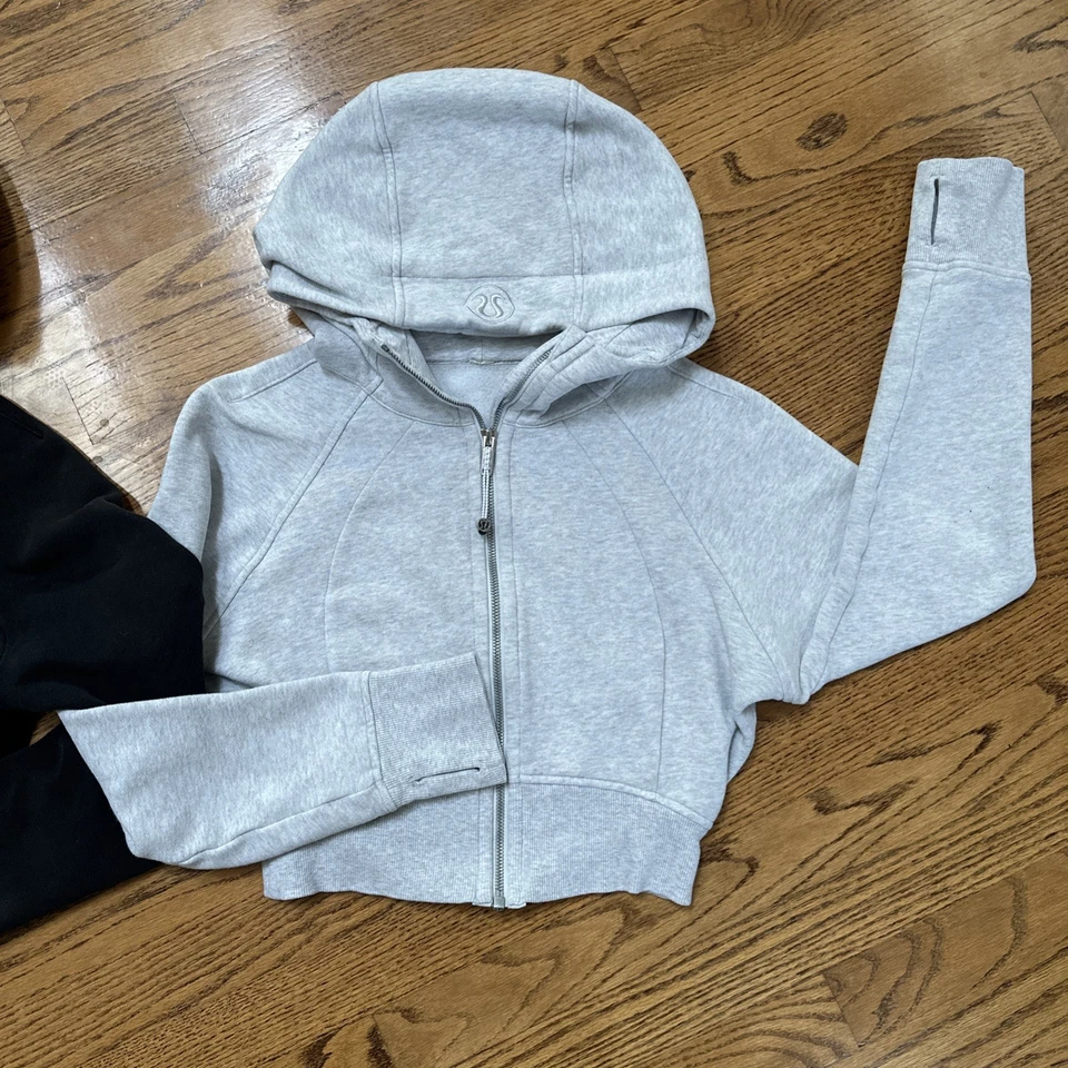 Lululemon 2 Scuba Cropped Hoodies BLACK & GRAY Lounge Yoga Size 6 LOT OF 2! L@@K - Image 3 of 4