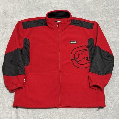 Ecko Unltd Y2K Red Black Fleece Jacket Mens 3XL Full Zip Hip Hop Streetwear Warm