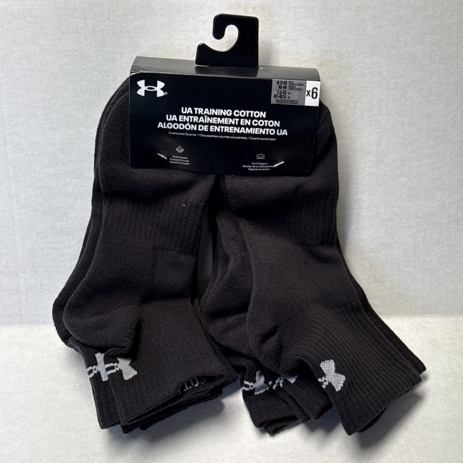 UNDER ARMOUR UA 6 Pair Training Cotton Quarter Ankle Socks Mens 8.5-13 Wmn 10-14