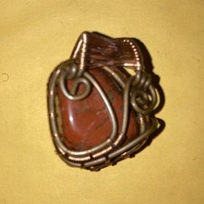 Handcrafted Wire Wrapped Copper Pendant with Triangle Brown Jasper Stone Charm