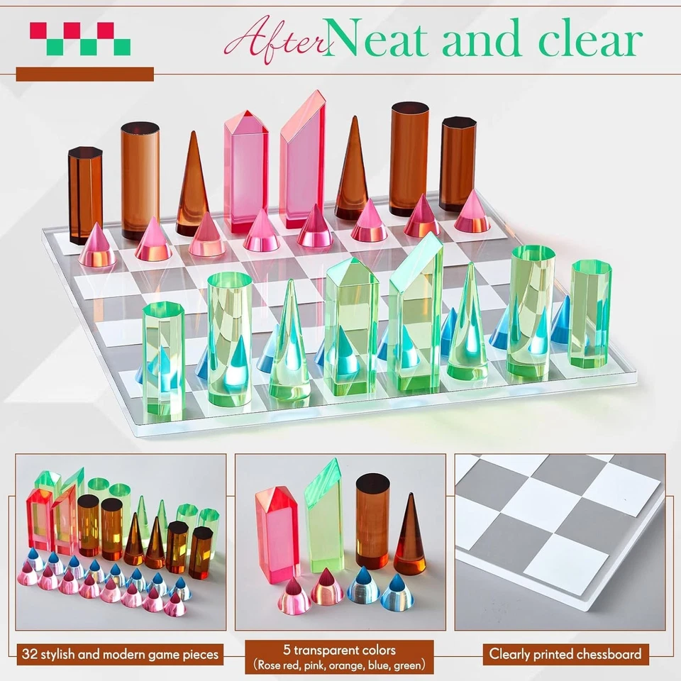 Acrylic Chess Set 11.8 x 11.8 Inch Modern Table Chess Game Board for Adults 2 Pl - image 3 of 4