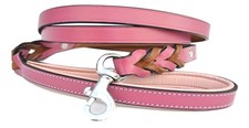 Luxury Raspberry Pink Leather Dog Leash with Two Braids, 4 Feet X 1/2 Inch Wi...