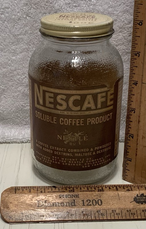 Vintage Coffee Jar Nescafé W/label And Lid (lot E)